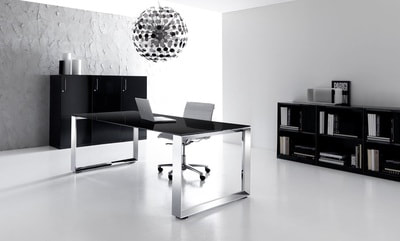Modern desk with black glass top and stainless steel legs in Lebanon