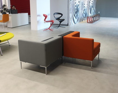 orange and grey fabric modular office sofa and chrome legs