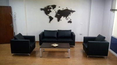 palladio black leather modern office sofa with chrome frame and wenge coffee table