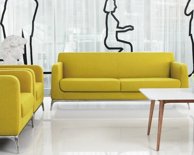 set of yellow wool sofa 3 seater and 2 armchair made from die cast aluminum legs