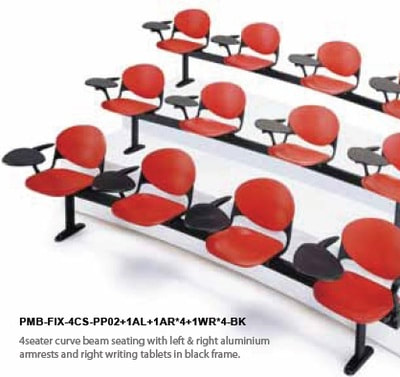 red polypropylene auditorium benches fix to floor with writing tablet for university