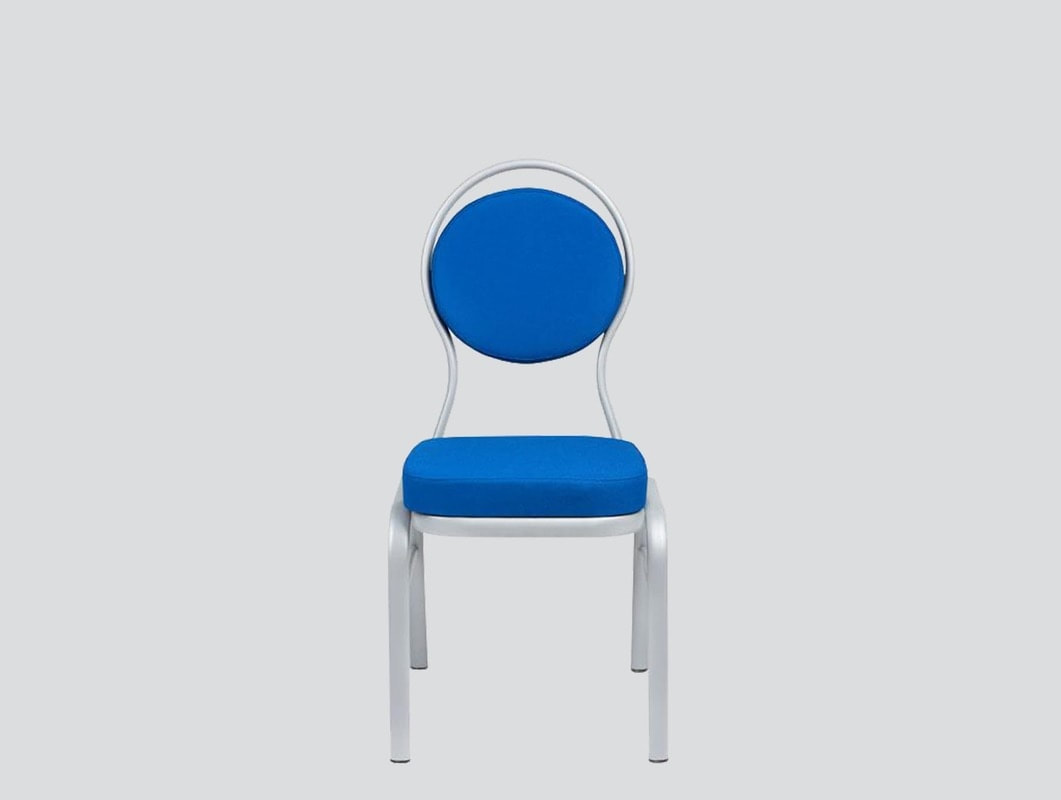 silver frame banquet chair blue fabric