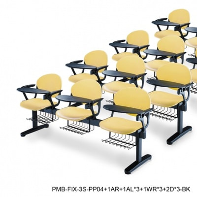 yellow plastic auditorium benches with writing tablet and basket tray for classroom in Beirut