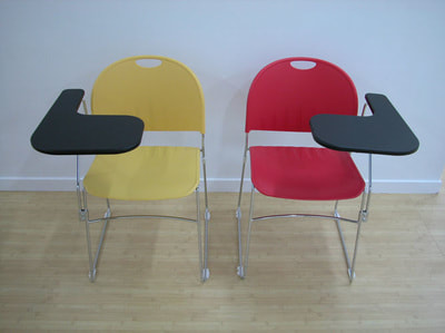 right or left writing tablet for classroom chair yellow and red plastic