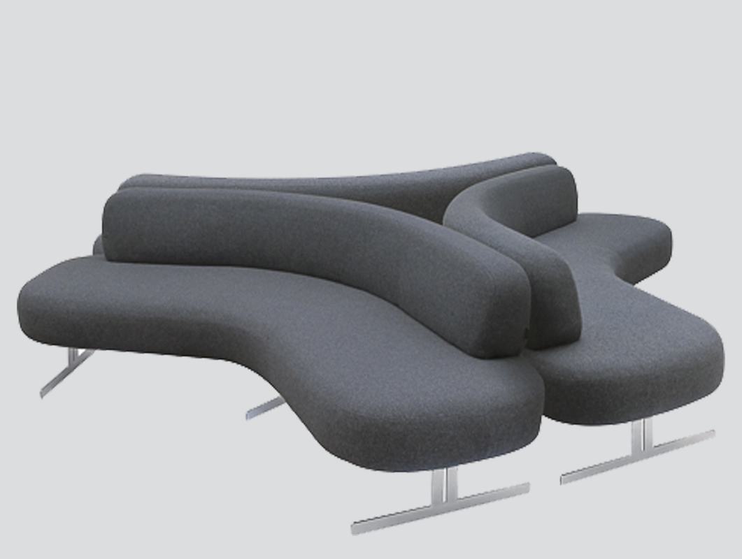 set of lounge modern sofa in grey fabric