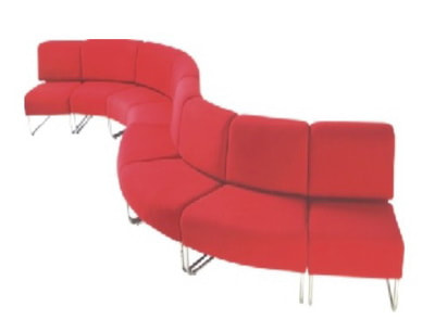 S shape modular sofa upholstered in red fabric tutti model