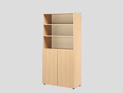 library cabinet with 2 low wood doors
