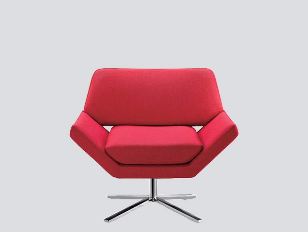 red armchair with stainless steel base