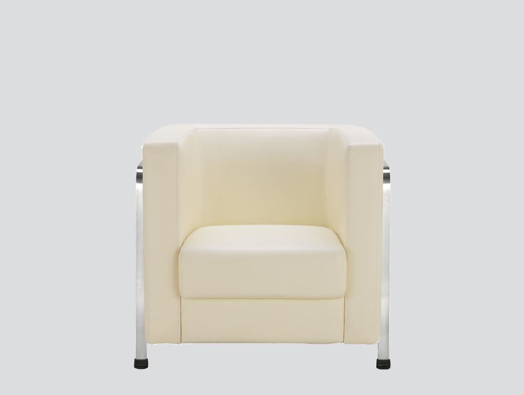 white modern single couch in chrome frame