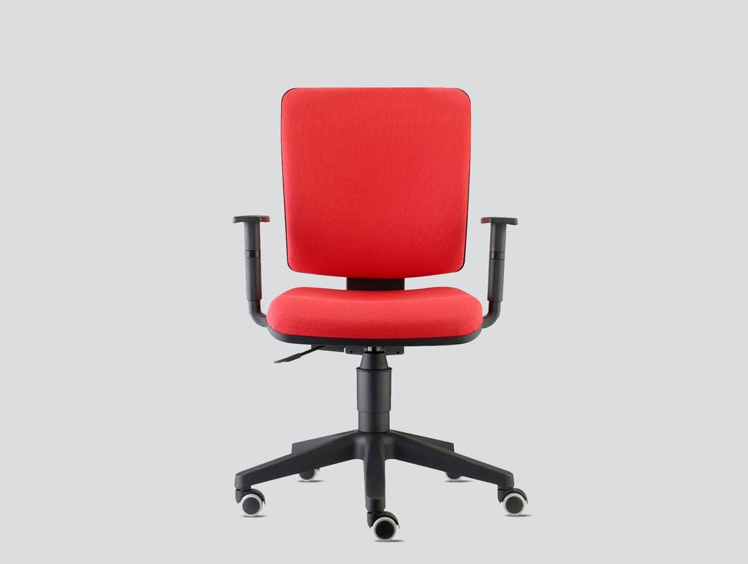 Red fabric office chair with arms