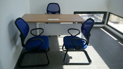 blue color mesh chair with arms for office
