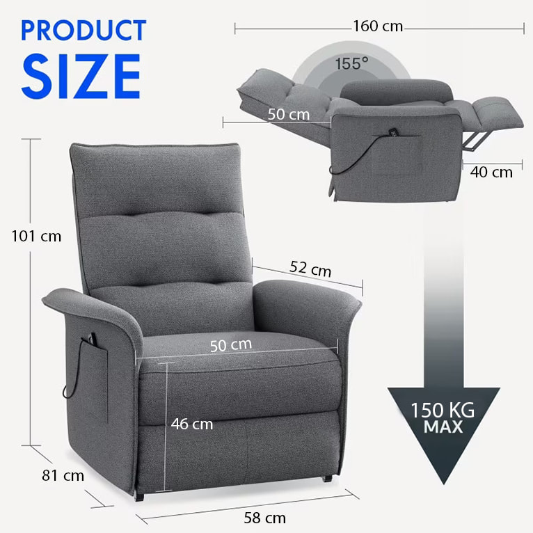 size of electric recliner armchair sofa and weight capacity
