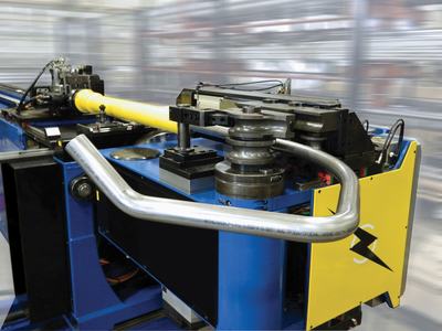 Steel tube bending machine at Fleifel factory.