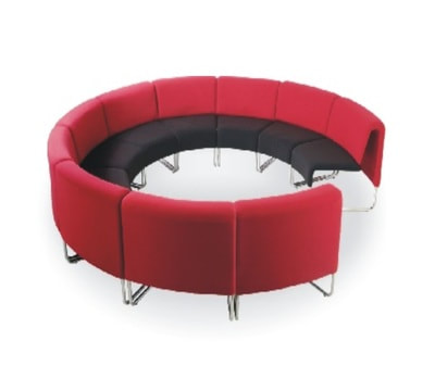 semi-circular shape modular sofa upholstered in black and red fabric tutti model