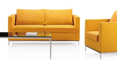 palladio yellow fabric modern office sofa with chrome frame