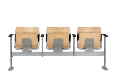 Italian auditorium three seats in beech plywood with seat-tip up