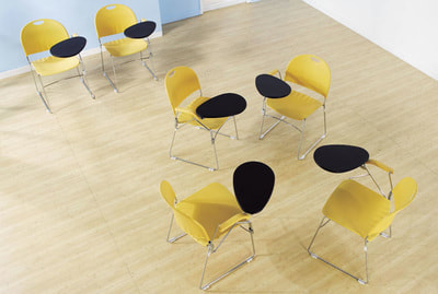 yellow plastic chair with anti-panic pad chrome wire frame 